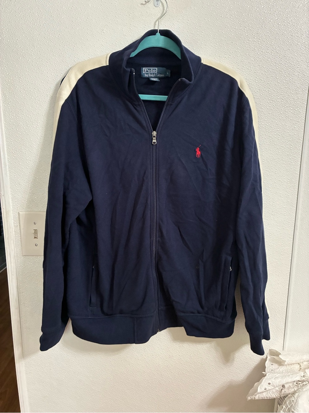 Polo by Ralph Lauren Navy Jacket with White Trim & red pony XL